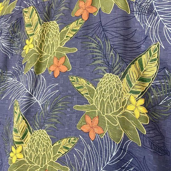 Tommy Bahama Blue and Green Floral 100% Silk Men's Short Sleeve Hawaiian Shirt L - Picture 6 of 6